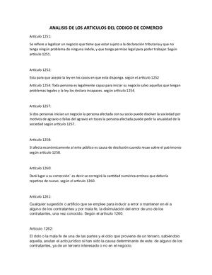 Analisis De Los Articulos Del Codigo De Comercio