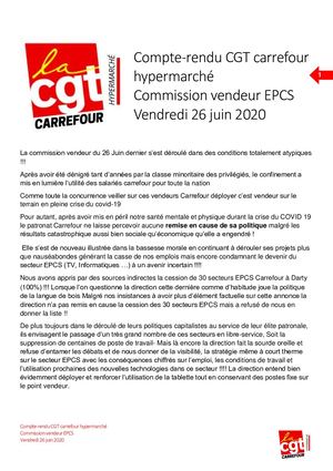 Compte Rendu Cgt Carrefour Hypermarche Commission Vendeur Du 26 06 2020