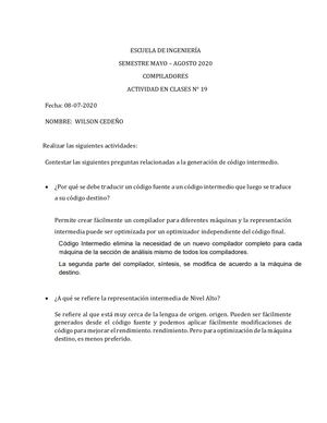 Actividad Nro 19: Generación de Código Intermedio
