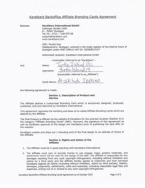 Karatbars Branding Agreement [Nov 18 2018] for Turtle Island Investments LLC