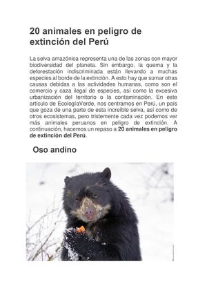 Animales y Plantas en Peligro De Extinción del Perú