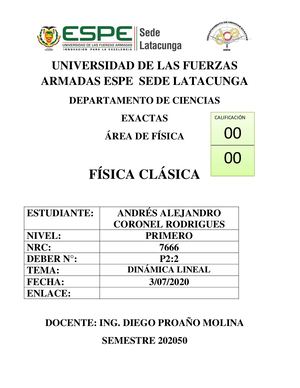 Reactivos Dinámica Lineal - Andrés Alejandro Coronel Rodrigues