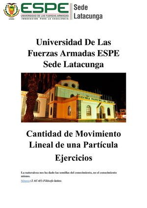 Ejercicios Cantida De Movimiento Lineal De Una Particula Grace Guanuquiza