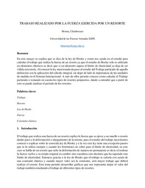 Ensayo Del Trabajo Que Ejerce La Fuerza De Un Resorte