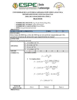 Reactivos Ley Gravitacional Universal