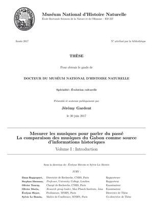 Mesurer Les Musiques Pour Parler Du Passé, Thèse Par J. Gardent 2017