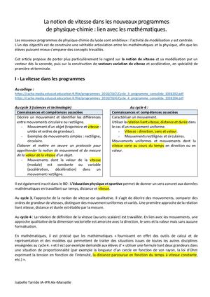 Notion De Vitesse En Physique Chimie Lien Avec Les Mathematiques
