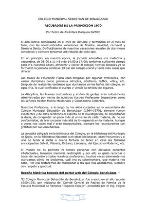 Recuerdos De La Promoción 1970