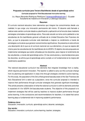 Propuesta Curricular Para Tercero Bachillerato Desde El Aprendizaje Activo