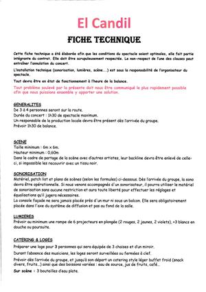 Fiche Technique El Candil Association La Nouba