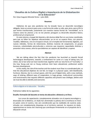 Publicación N° 1 “Desafíos De La Cultura Digital E Importancia De La Globalización En La Ed Copia