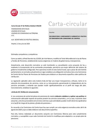 Cir 093 20 Recordatorio Cumplimiento Normativo Politica De Remuneracion Comisiones De Control