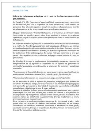 Escuela 2 De 2 Valoración Y Seguimiento Del Proceso Pedagógico En El Contexto De Clases No Presenciales Por Pandemia