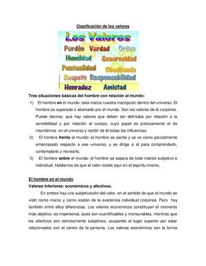 Clasificacion De Los Valores