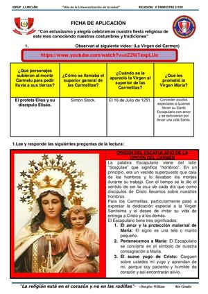 Ficha 19 Fiestas Religiosas Virgen Del Carmen