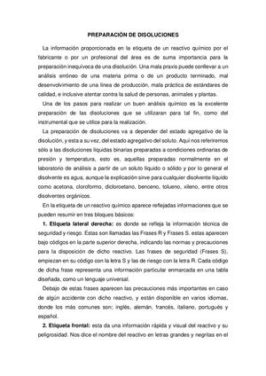 Preparación De Disoluciones A Partir De Un Reactivo Solido