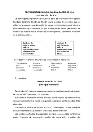 Preparación De Disoluciones A Partir De Un Reactivo Liquido