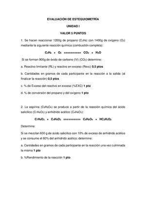 Evaluación De Estequiometría