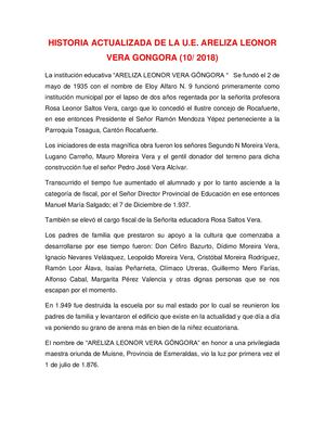 Historia Unidad Educativa Areliza L Vera Góngora