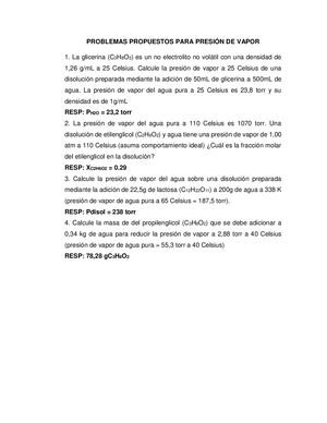 Problemas Propuestos Para Presión De Vapor