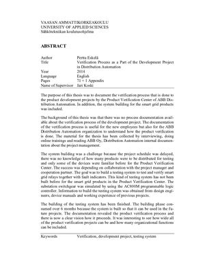 Testing The Development Project In Substation Distribution Automation