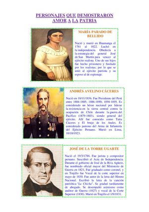 TRABAJO PERSONAJES QUE DEMOSTRARON AMOR A LA PATRIA