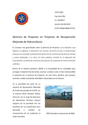 Gerencia De Proyectos En La Recuperacion De Crudos Extrapesados