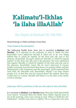Kalimatu’l Ikhlas ‘lailahailla Allah’.