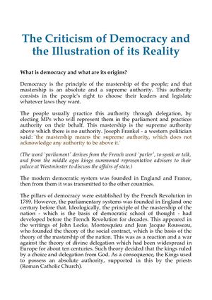The Criticism Of Democracy And The Illustration Of Its Reality'.