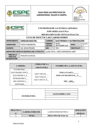 Guía De Laboratorio Principio De Pascal
