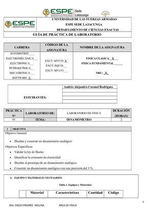 Guia De Laboratorio Practica Dinamómetro | Andrés Coronel