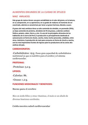 Alimentos Oriundos De La Cuidad De Otuzco