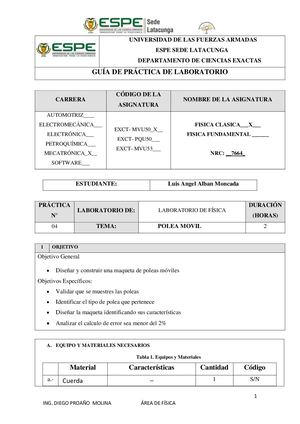 Informe de fuerzas mecanicas en poleas moviles