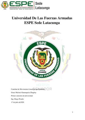 Informe Fisica Cantidad De Movimiento Lineal De Una Particula Grace Guanuquiza