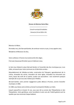 Discours d'installation de Monsieur Xavier Elbaz