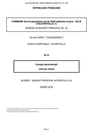 Compte administratif 2019 - Budget : principal - Alfortville
