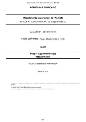 Budget du conseil départemental de l'Aude 2020 - Laboratoire vétérinaire - Décision modificative n°1