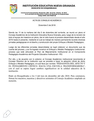 Acta Adopción Modelo Pedagógico 2018