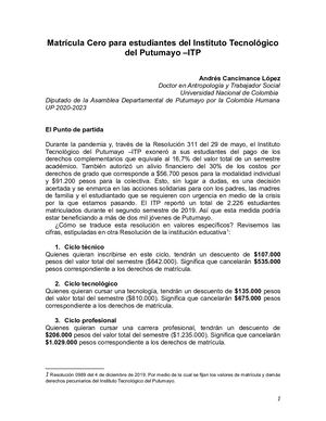 Matrícula Cero para estudiantes del ITP