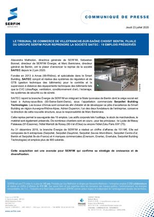 Communiqué Serfim Serfim ÉNergie Reprend La Société Saitec Vf