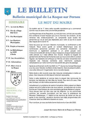 Bulletin La Roque Sur Pernes N°51 Juillet 2020