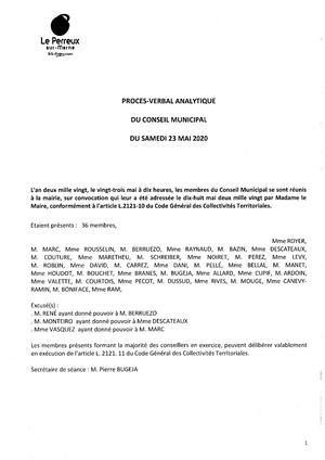 Procès Verbal Analytique - 23 mai 2020