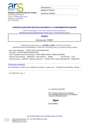 Analyses d'eau - 13/07/2020