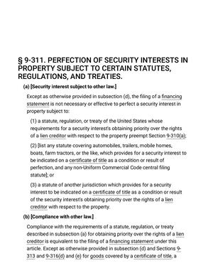 UCC 9-311 [PERFECTION OF SECURITY INTERESTS IN PROPERTY, SUBJECT TO CERTAIN STATUTES, REGULATIONS & TREATIES]