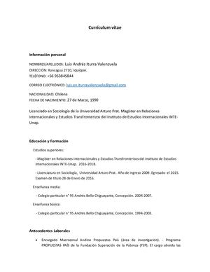 Currículum Vítae Luis Iturra