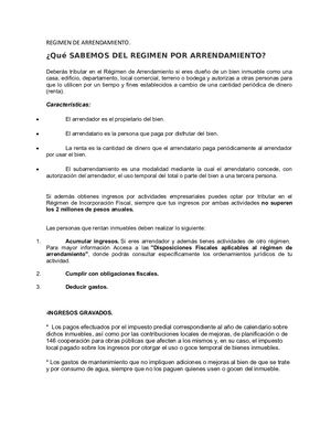 Regimen De Arrendamiento