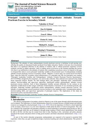 Principals’ Leadership Variables And Undergraduates Attitudes Towards Practicum Exercise