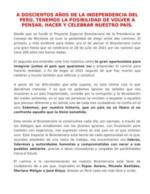 El Bicentenario De La Independencia Del Perú