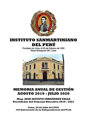 Instituto Sanmartiniano Del Perú Memoria 2019 2020