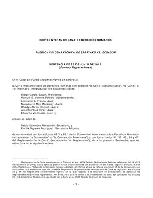 Sentencia De La Corte De La Cidh Sarayaku